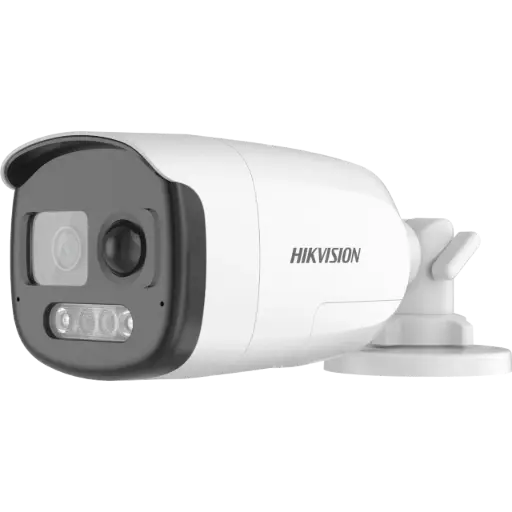 [DS-2CE12DF3T-PIRXOS] Cámara bala PIR Turbo ColorVu 24 horas a color, lente fijo 2.8m, 2mpx, IP67,  OSD, WDR, 4 híbrido, sirena y luz estrobóscopica, iluminación 40 mts con luz blanca, incluye micrófono y altavoz marca Hikvision